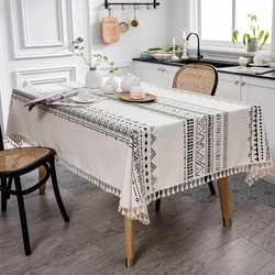 Tovaglia stampata in poliestere 1PC, stile Boho, tovaglia decorativa con nappe Beige stampata geometrica, per il tavolo da pranzo Squard