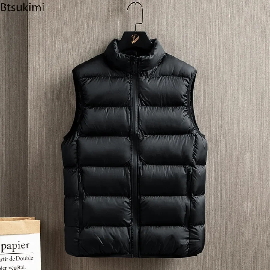 2024 Men's Casual Thick Warm Sleeveless Vest Solid Autumn Winter Jacket Vest Windproof Cotton Coat Top Male Waistcoat Clothing