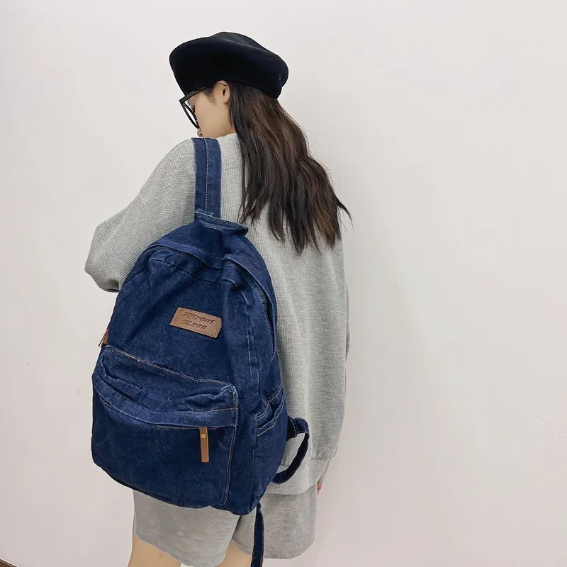 

Fashion Ladies Soft Canvas School Backpack Trendy Denim Boy Girl Travel Student Bag Male Female College Men Women Bags