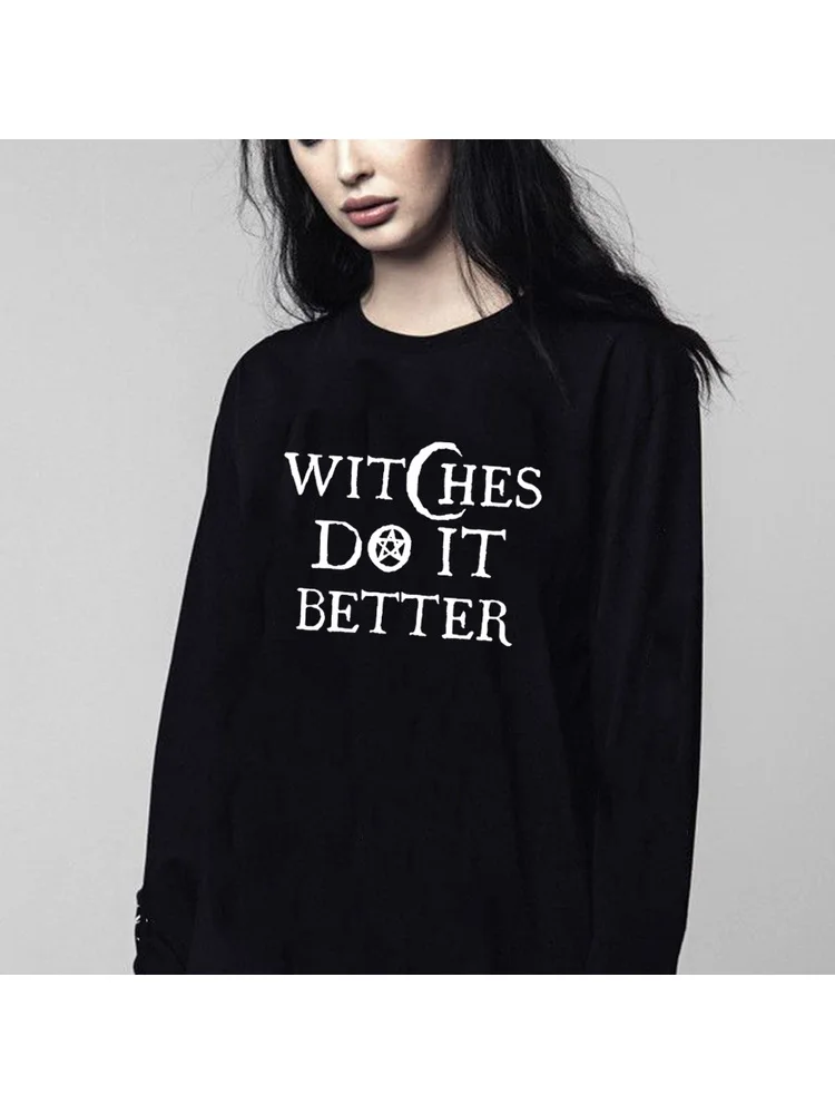 Witches Do It Better Gothic Print Harajuku Women Black Sweatshirt Long Sleeve Round Neck Sweatshirts Casual Tumblr Female Tops