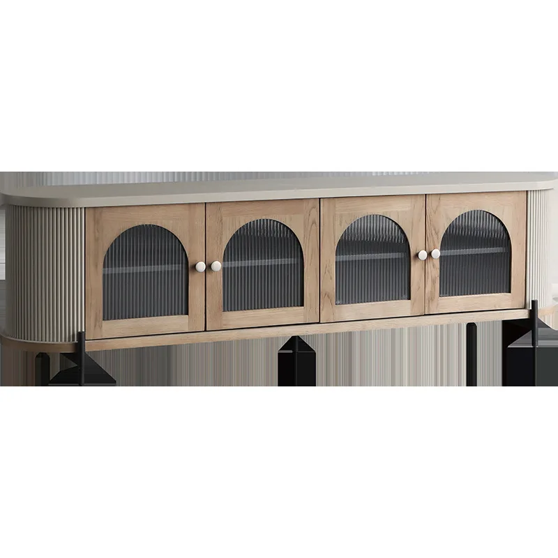 

American Solid Wood Export Simple Drawer TV Cabinet French Glass 4 Doors Living Room Oak Dining Edge