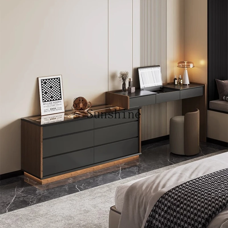 

Minimalist black solid wood dresser, chest, integrated flip-top bedroom, end of bed corner, high-end storage