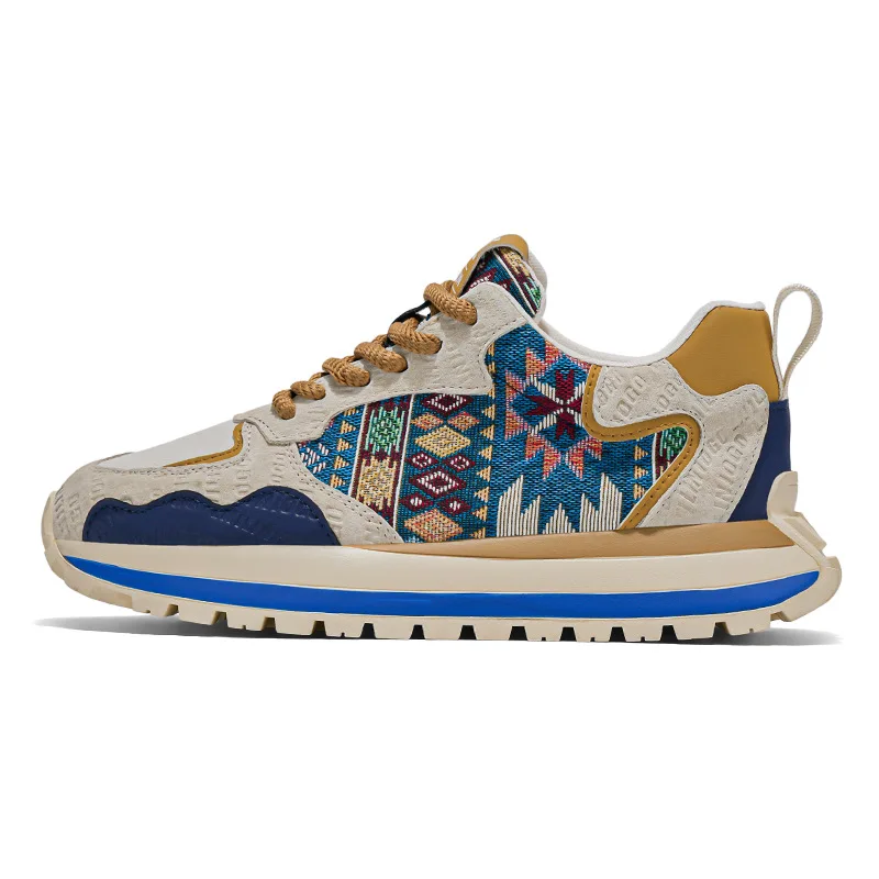 2026 Spring New Ethnic Style Men's Shoes Fashionable Embroidery Sports Casual Comfortable Thick-soled Height-increasing Shoes