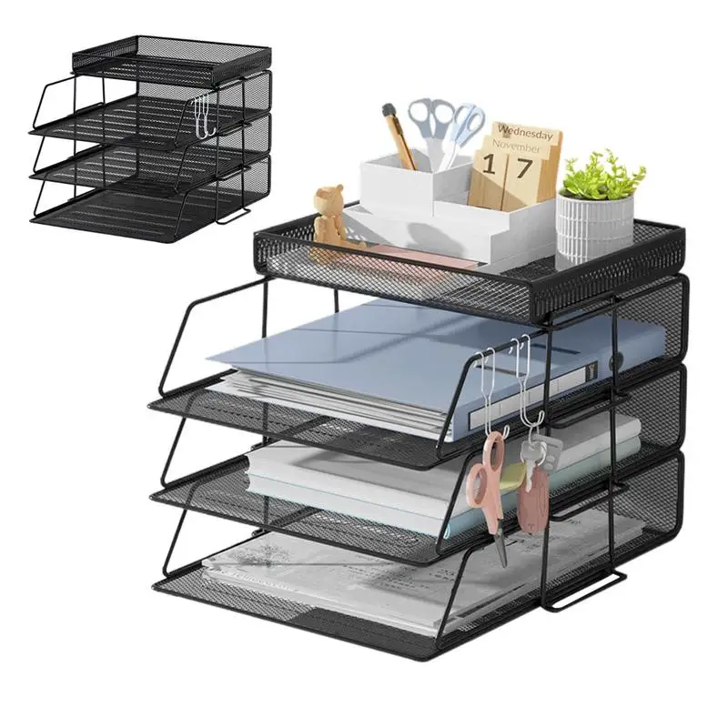 office desk paper organizer bandeja de documentos multi layered desktop file holder espaco saving removivel metal mesh bandejas 01