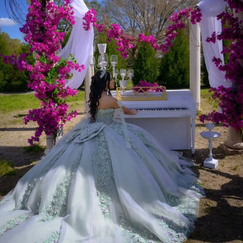 Блестящее розовое платье Quinceanera по индивидуальному заказу с открытыми плечами, кружевное платье с блестками и аппликацией, 3D цветок, кристалл, бант, платья de 15, Quinceanera