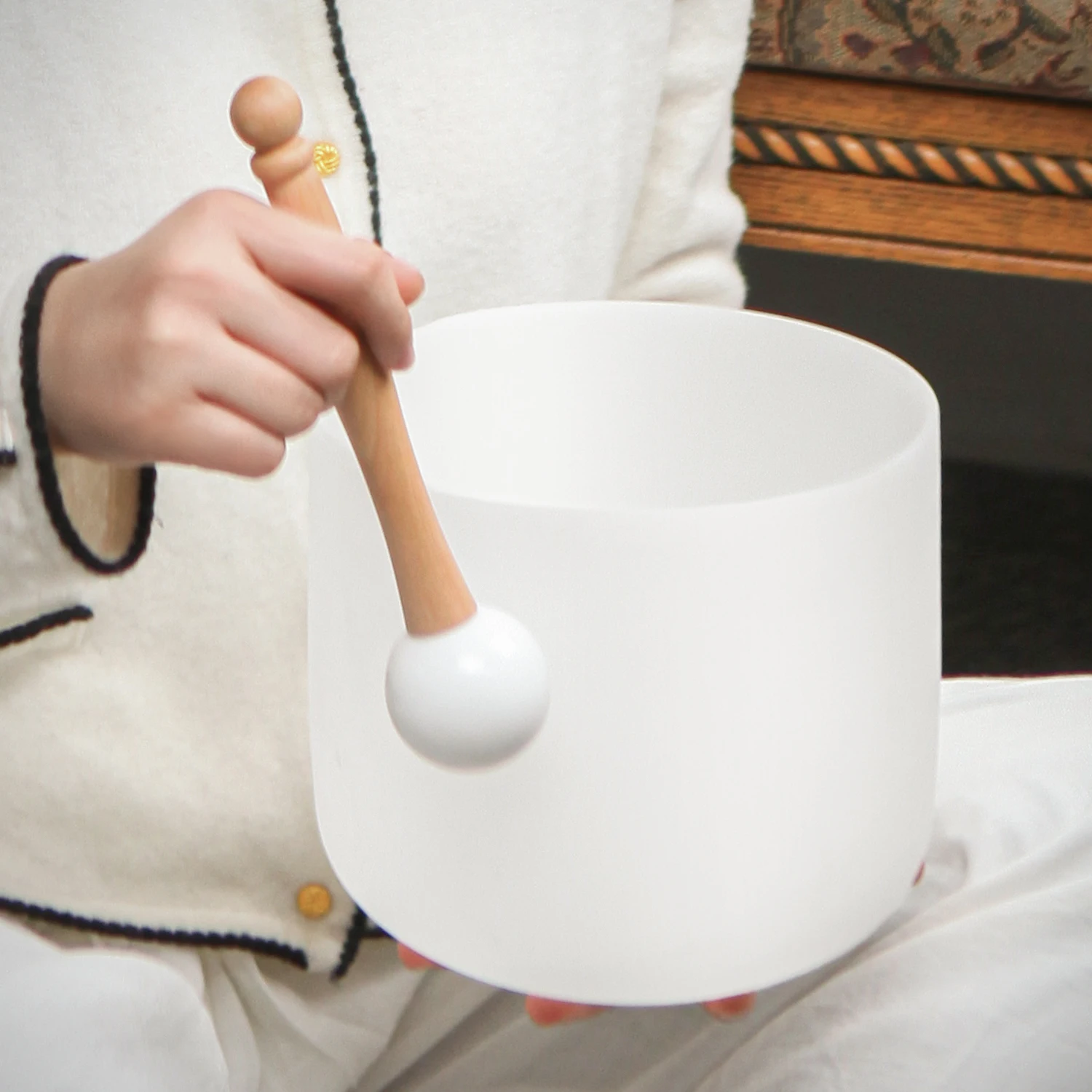 Hye-eun Frosted CDEFGAB Note Chakra Quartz Bowls Singing 8 Inch Mallet and O-ring Included Healing Sound Physical Therapy