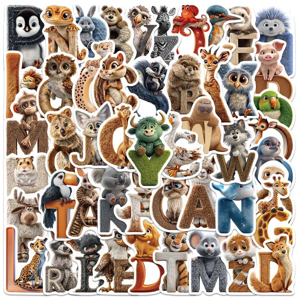 

50PCS Cute Animal letter Stickers Reward Alphabet Decals For Phone Laptop Suitcase Notebook Skateboard Waterproof Stickers