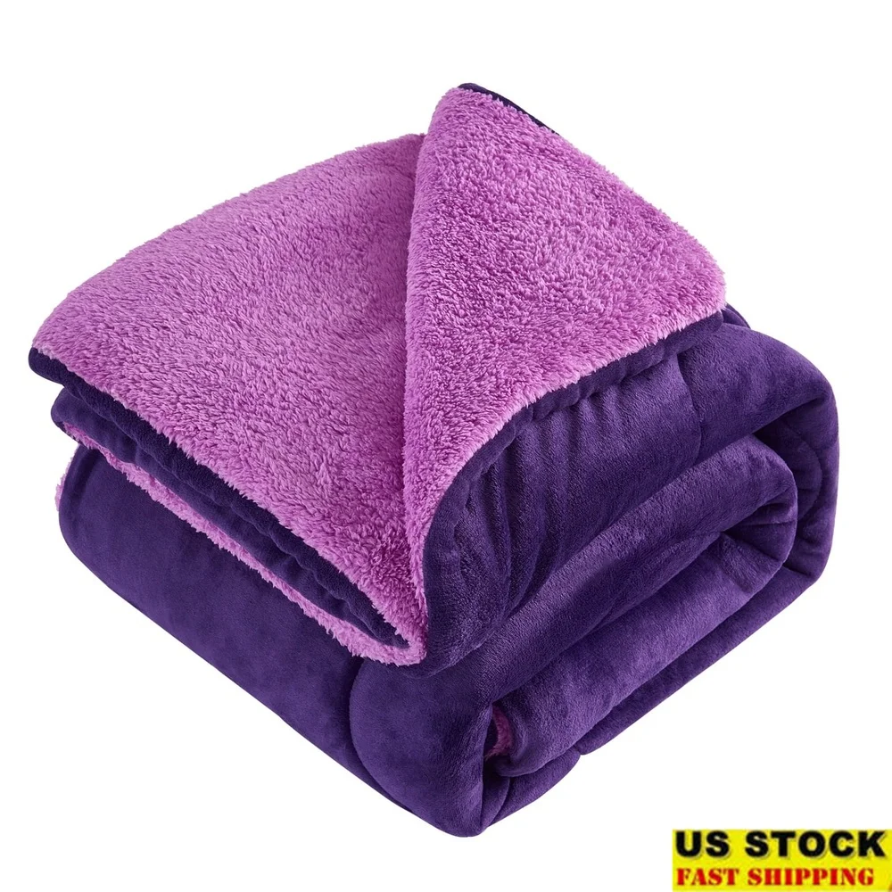 

Reversible Sherpa Fleece Bed Blanket Soft Warm Borrego Queen Size 75"x83" Cozy Throw Couch and Bed with Pillow Shams