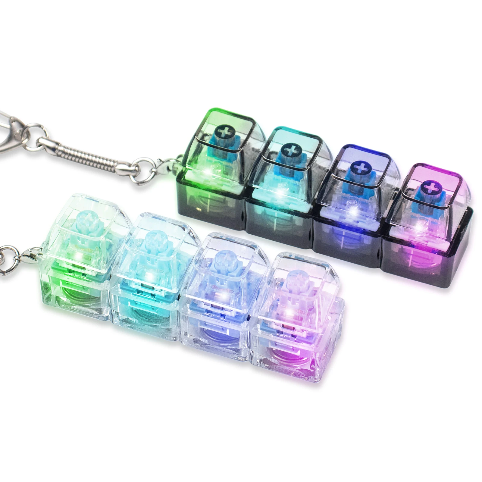 4 Keys Transparent Keyboard Fidget Toys for Adults Keyboard Clicker with LED Light Keychain Fidget for Anxiety Decompression