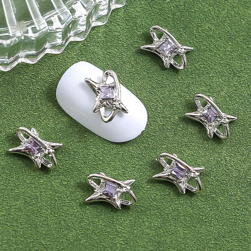 10pcs Alloy Surround Star Nail Art Charm 3D Punk Heart Star Asterism Starlight Nail Decor Parts DIY Luxury Nail Accessories