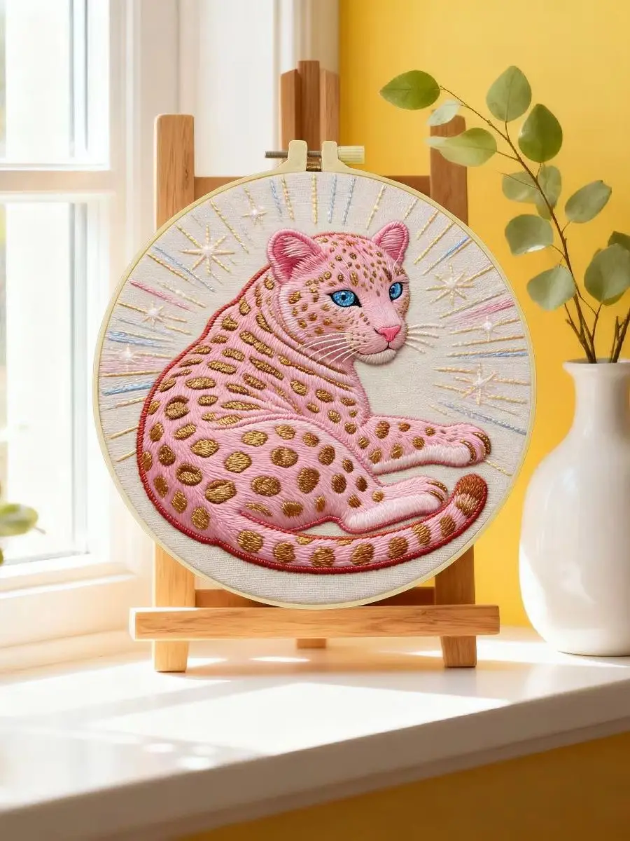 1 Stück 20X20CM/15X15CM 7,87/6,3 Zoll Pink Panther Stickerei-Starter-Kit DIY-Kit DIY-Stickerei-Set Handarbeiten Nähkunst – Detail 6