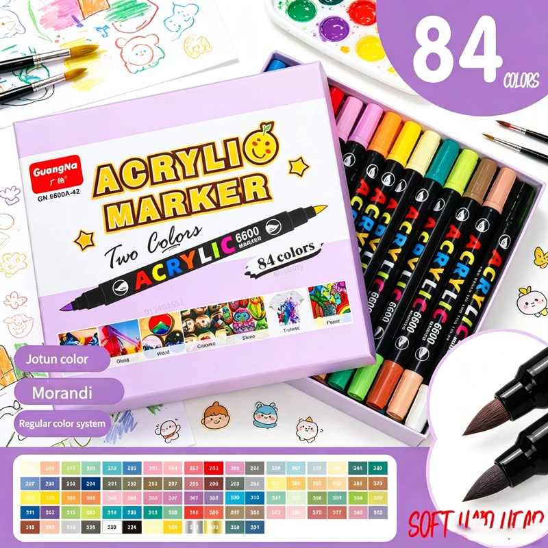 GN 84 Colors Two Tone Dual Nib Acrylic Paint Markers, Soft Brush Pens for Rock Painting, Calligraphy and Brush Lettering Crafts