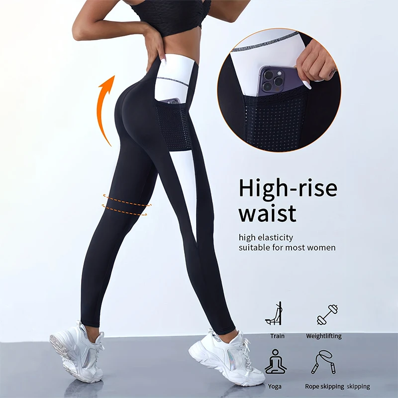 

Женские компрессионные спортивные леггинсы с высокой талией, эффектом пуш-ап и подтяжки бедер, быстросохнущие, для йоги, бега, тренировок в спортзале, с карманом, черные