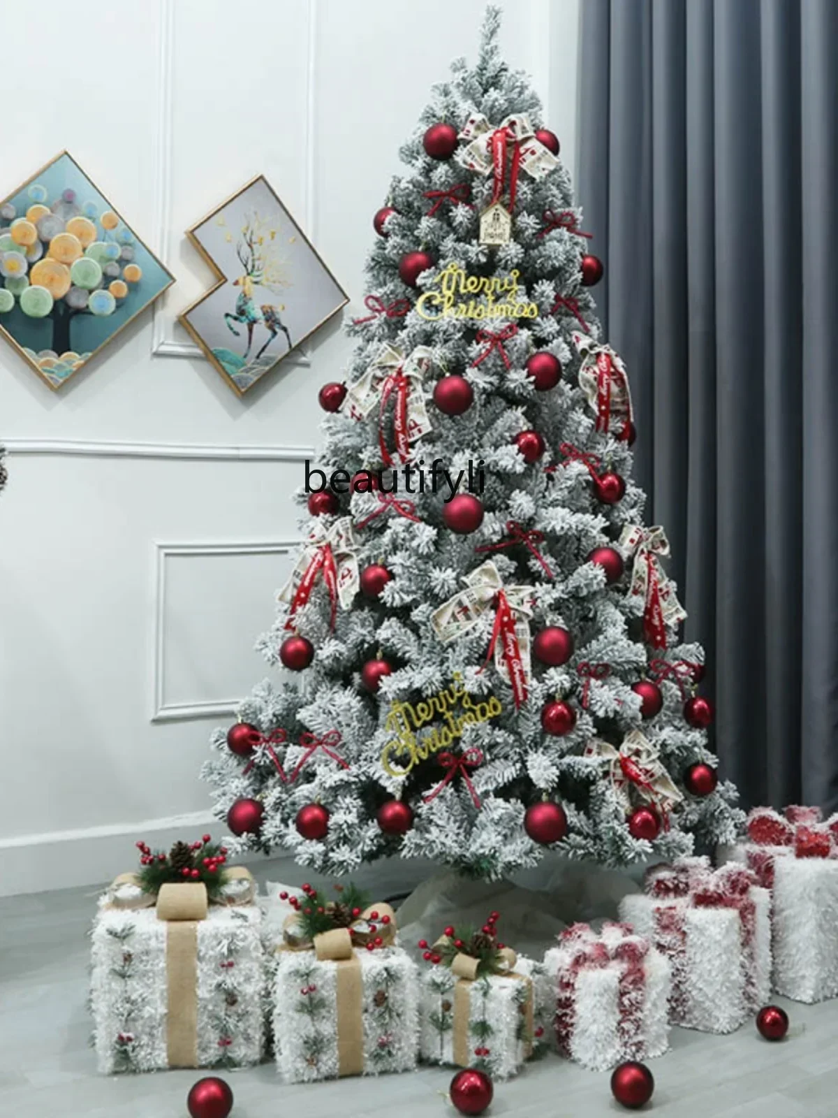 

YH New Christmas Ornaments Christmas Tree White Home Flocking 1.5/1 Pink Snow Arrangement
