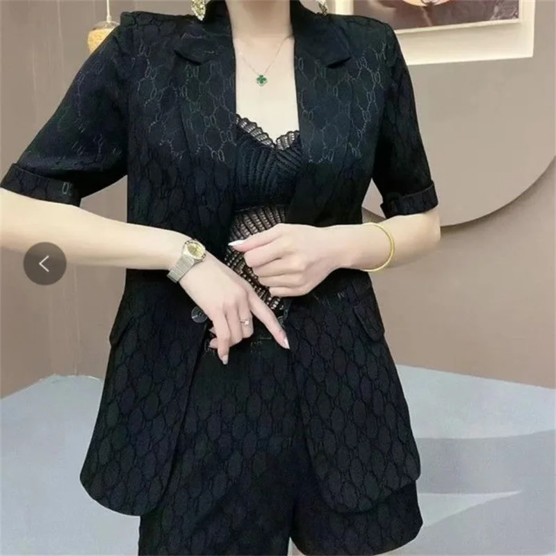 Vintage Snake Print Casual Jacket Blazer Loose Shorts Two-piece Elegant Women's Shorts Set Summer Boutique Outfits