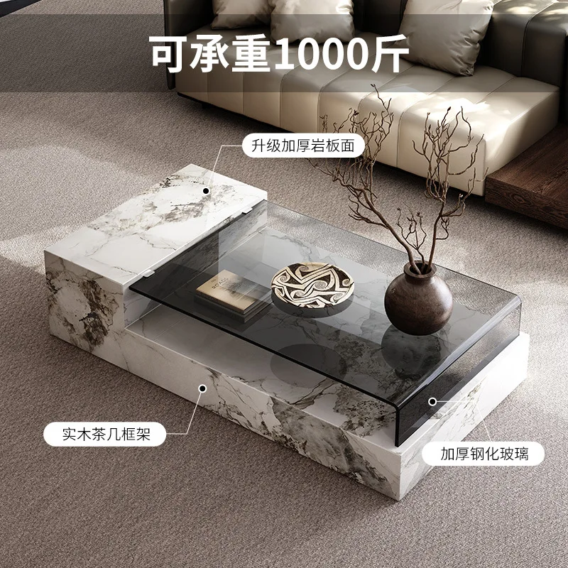 

light luxury designer high-end rock slab coffee table combination with tempered glass small apartment office home living
