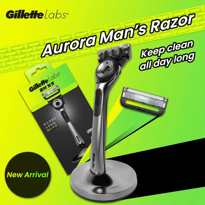 Gillette Labs Aurora-Rasoir Manuel à 5 Couches pour Homme, Épilation du Corps avec Tondeuse à Brûlure Latérale, Barbe, Original