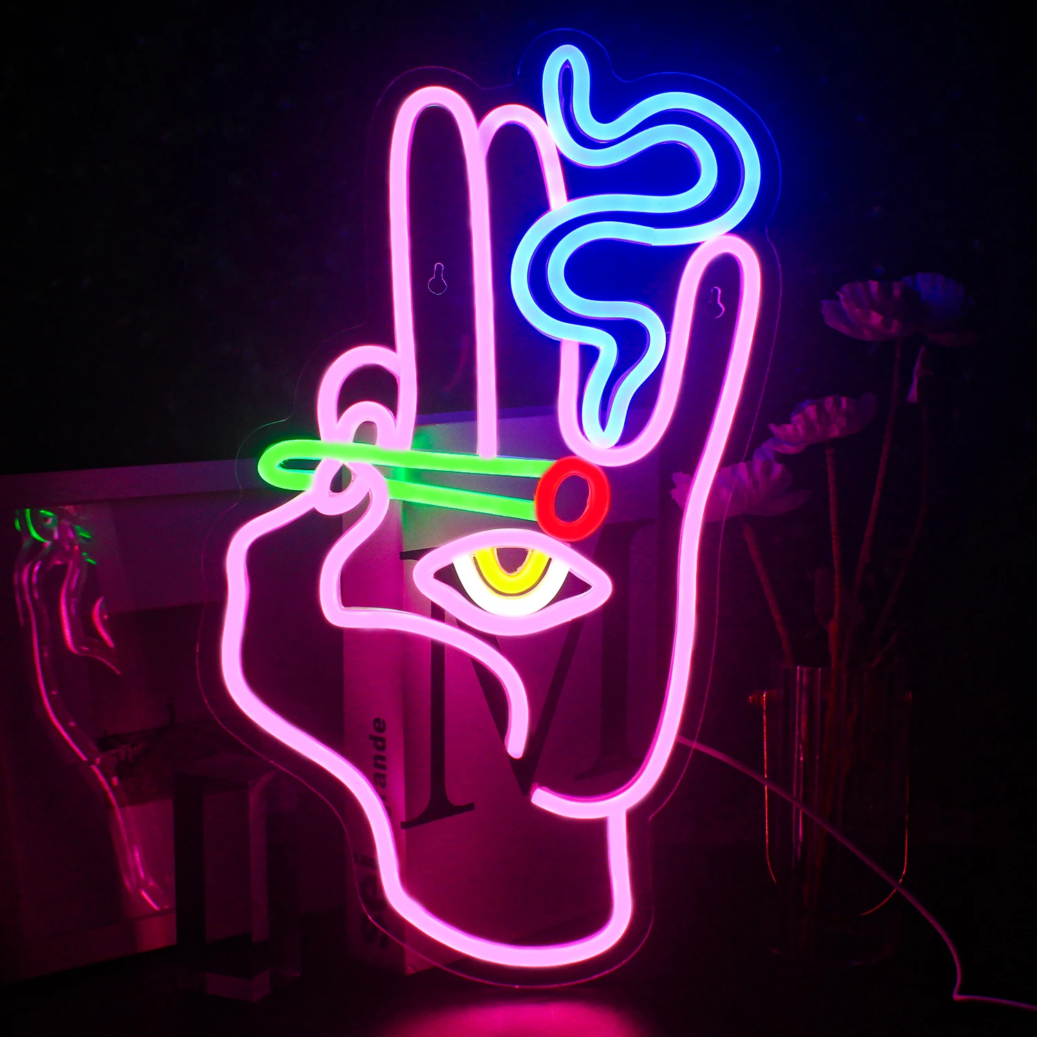 Super Cool Neon Logo Smoking Hand Eye Personalized Home Bedroom Boy Studio Bar Game Room Dining Room Wall Decoration Neon USB