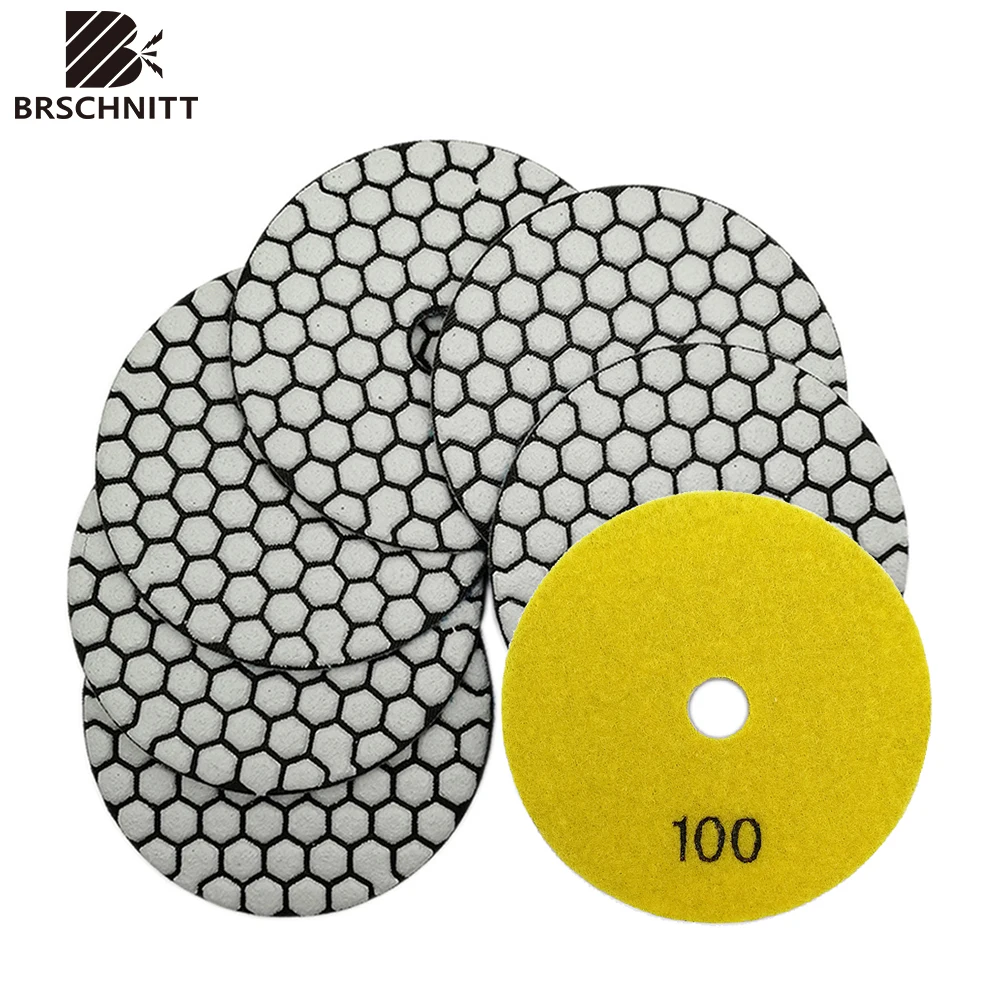 BRSCHNITT 7pcs/Set Dia 100mm Grit 100 Dry Diamond Polishing Pad for Marble Granite Ceramic Stone Dry Polisher Grinder