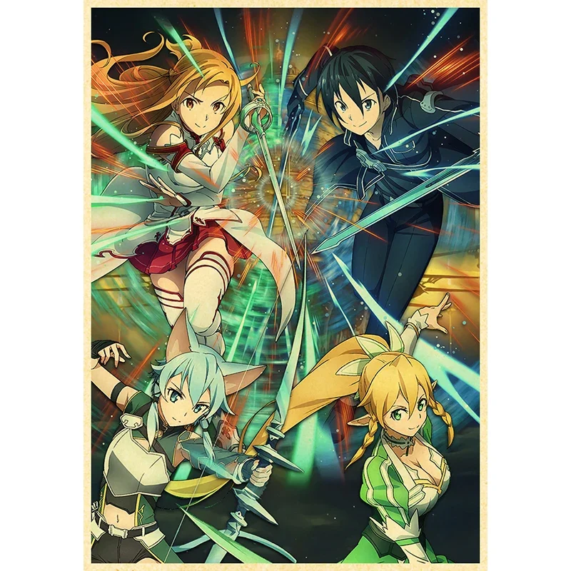 Anime Poster Sword Art Online Kraft Paper Vintage Posters Home Room Art Wall Stickers 4K High Quality