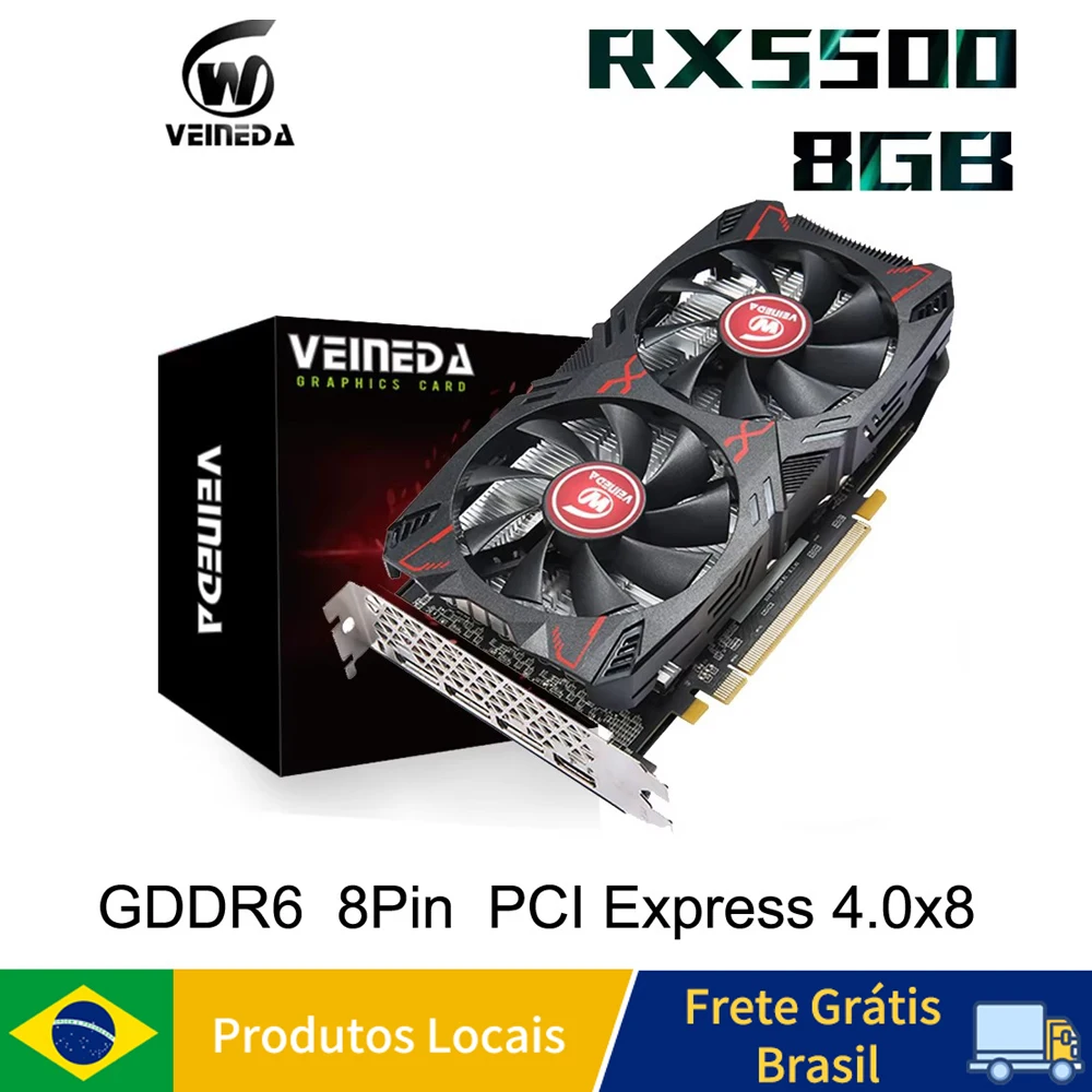 Placa gráfica Veineda RX 5500 8GB Placa De Video 128bit GDDR6 PC Gaming para AMD Radeon rx 5500 8gb PCI-E 4.0×8