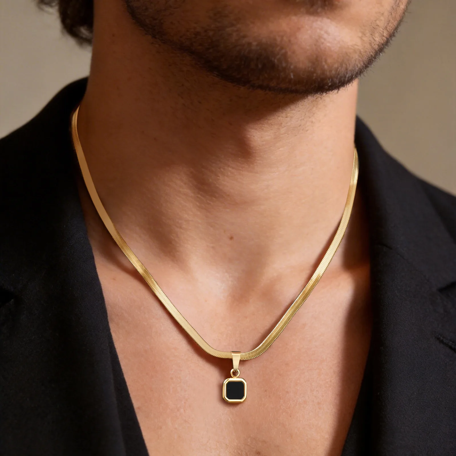 Collar con Colgante de Piedra Natural Geométrica Cuadrada Vnox para Hombre, Cadena de Acero Inoxidable en Color Oro y Plata, Joyería Moderna para Regalo