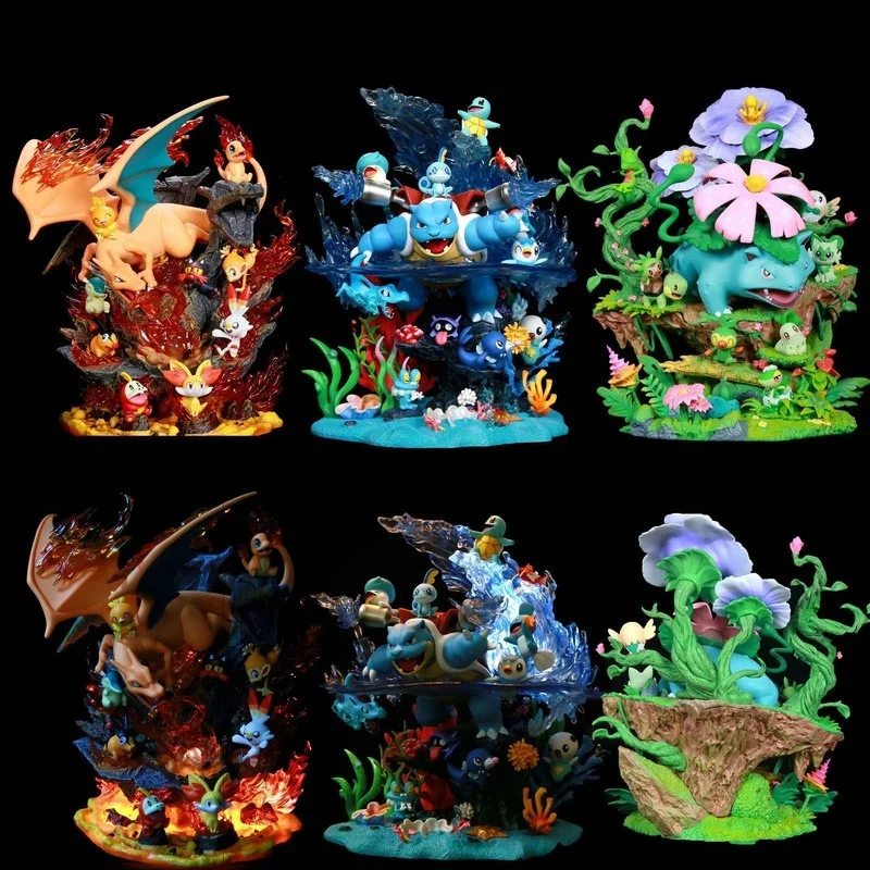 

Hot 32cm-36cm Pokemon Hand-Made Family Desktop Ornaments Cartoon Pet Elves Squirtle Charmander Wonderful Cartoon Model Toy