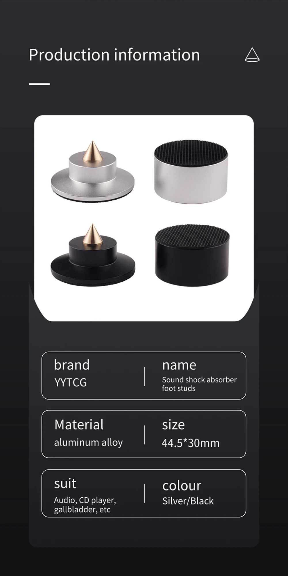 4-teiliger Audioverstärker aus Aluminiumlegierung mit Stoßdämpfer-Fußnägeln, Hifi-Fußpolster für Lautsprecher, CD, praktischer Fußmattenhalter – Detail 10