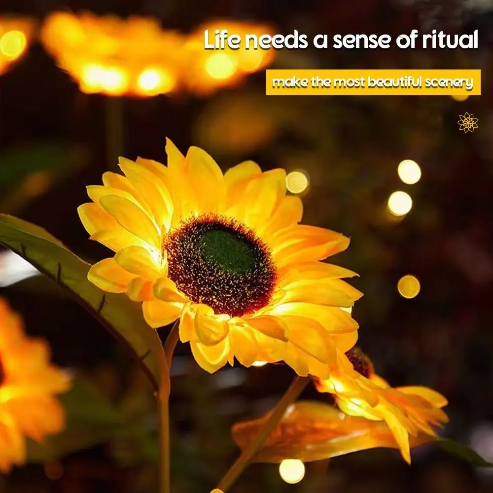 

Durable 3 Heads Solar Sunflower LED Light Waterproof Creative Landscape Lawn Lamp Iron Realistic Solar Stake Light Yard Porch