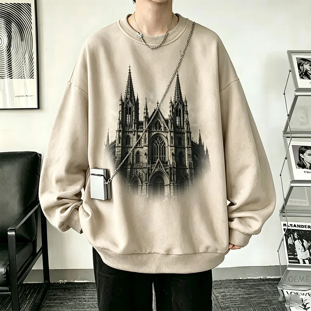 Men's hoodie 2026 Spring and Autumn thin long sleeved t-shirt trendy men's base shirt with loose fit inside