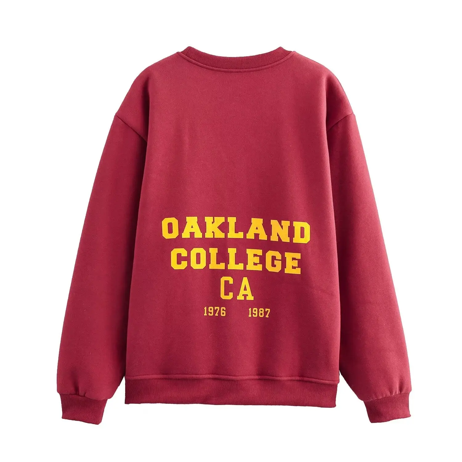 Dave&Di 2024 Winter Vintage Old School Style Letter Printed Red Round Neck Hoodie Sweatshirt Pullover Women Tops