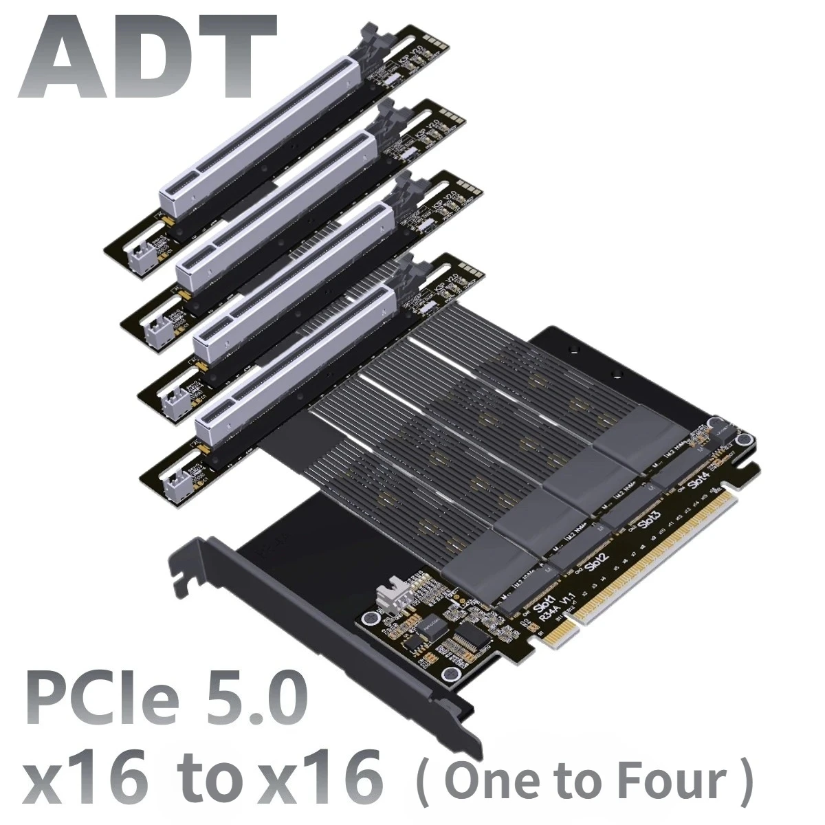 PCI-E 5.0 X16 (X8+X8) zu 4-Port M.2 NVMe Erweiterungskarte M.2 NVMe Solid State Drive SSD PCIe 16x 5.0 Gen5 4-Disk Split-Adapter