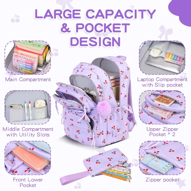 Corduroy Material School Bag Set for Teenage Girls Fashion Bow Patchwork Women's Backpack Students Backpack Cute Book Bag