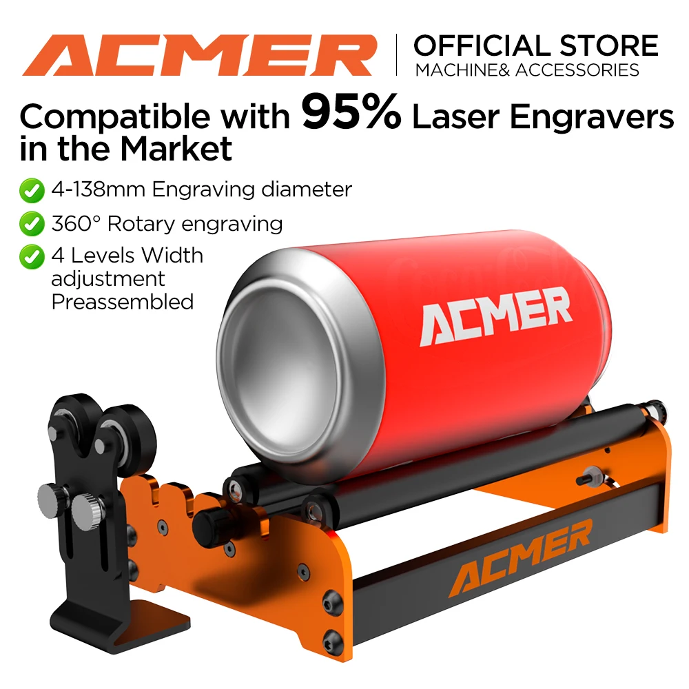 ACMER M2 Laser Engraver Rotary Roller Module Y-axis 360° Rotating for Laser cutter Engraving Cylindrical Object Wine Glass Cans