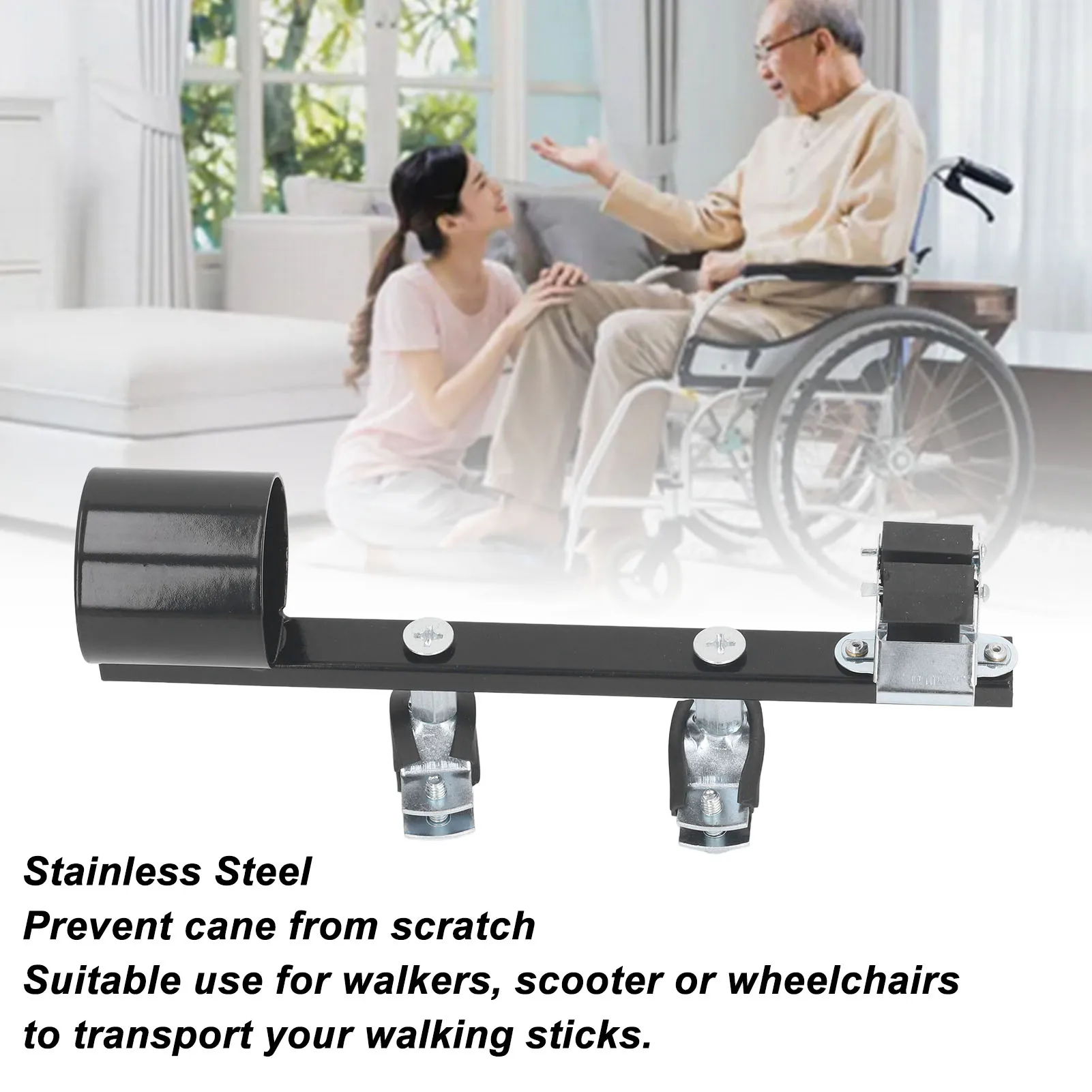 Cane Holder for Wheelchair Mobility Scooter Accessory Universal Aluminum Alloy Walking Stick Stand Support for Elderly Senior