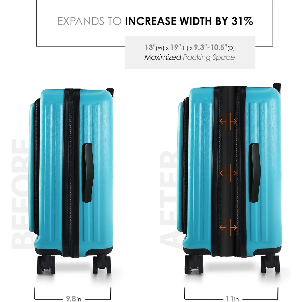 " Mala de mão azul-petróleo expansível com rodas de 22 polegadas"