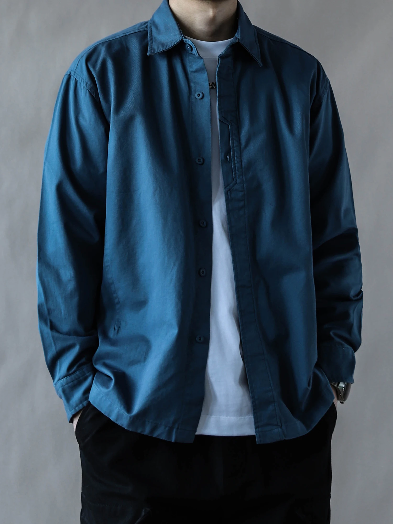 

American Retro Long Sve Pure Cotton irt Men Loose Casual Versatile Spring Autumn Sle Blue Waed Classic Collar irt