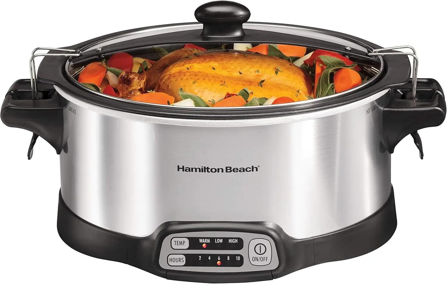 

6 Quart Programmable Slow Cooker with Sear & Cook Function, Stovetop-Safe, Travel Lid Lock, Silver