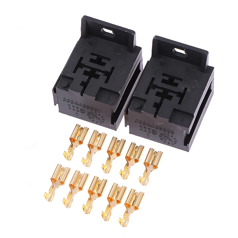 2Sets Car Auto Vehicle 5 Pin Relay Socket Holder with 5Pcs 6.3mm Copper Terminal 5Pin Poles Automotive Relay Base Holder Socket