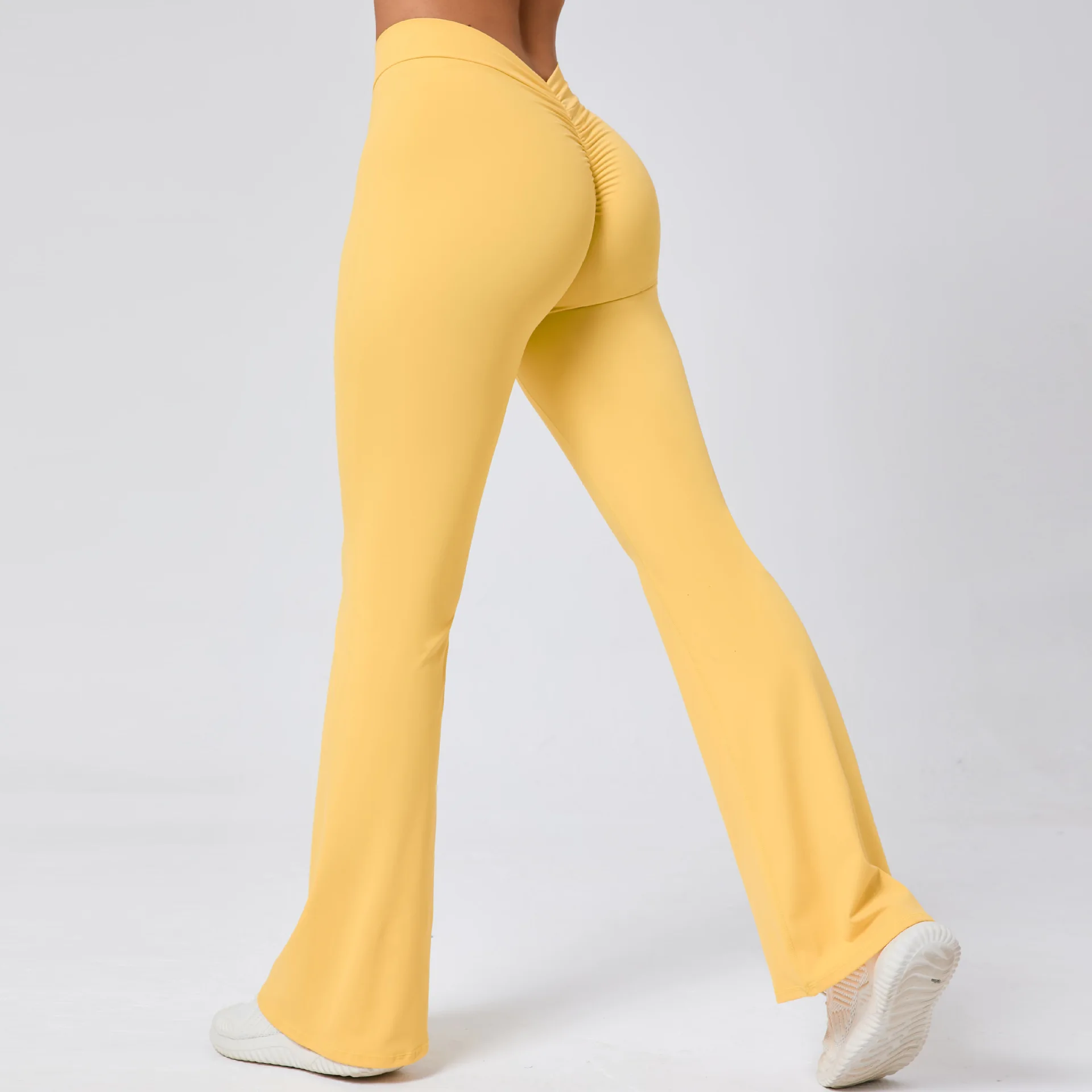 Peach Hip Lift Yoga Flared Pants, Scrunch Perna Larga, Butt Pants, Cintura Alta, Secagem Rápida, Ginásio Fitness Vestuário, Roupas Esportivas