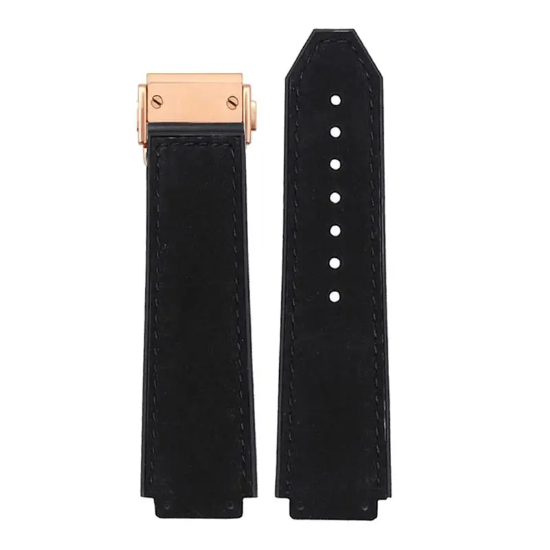 SCHIK 25*19mm Real Cow Leather Rubber Watchband For HUBLOT Classic Fusion Universe Big Bang Series Men Belt Watch Band