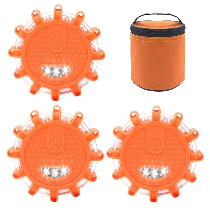 Roadside Flares 3 Pack LED Caution Lights Magnetic Road Safety Flares Waterproof Flash Beacon Lights With 9 Modes For Roadside