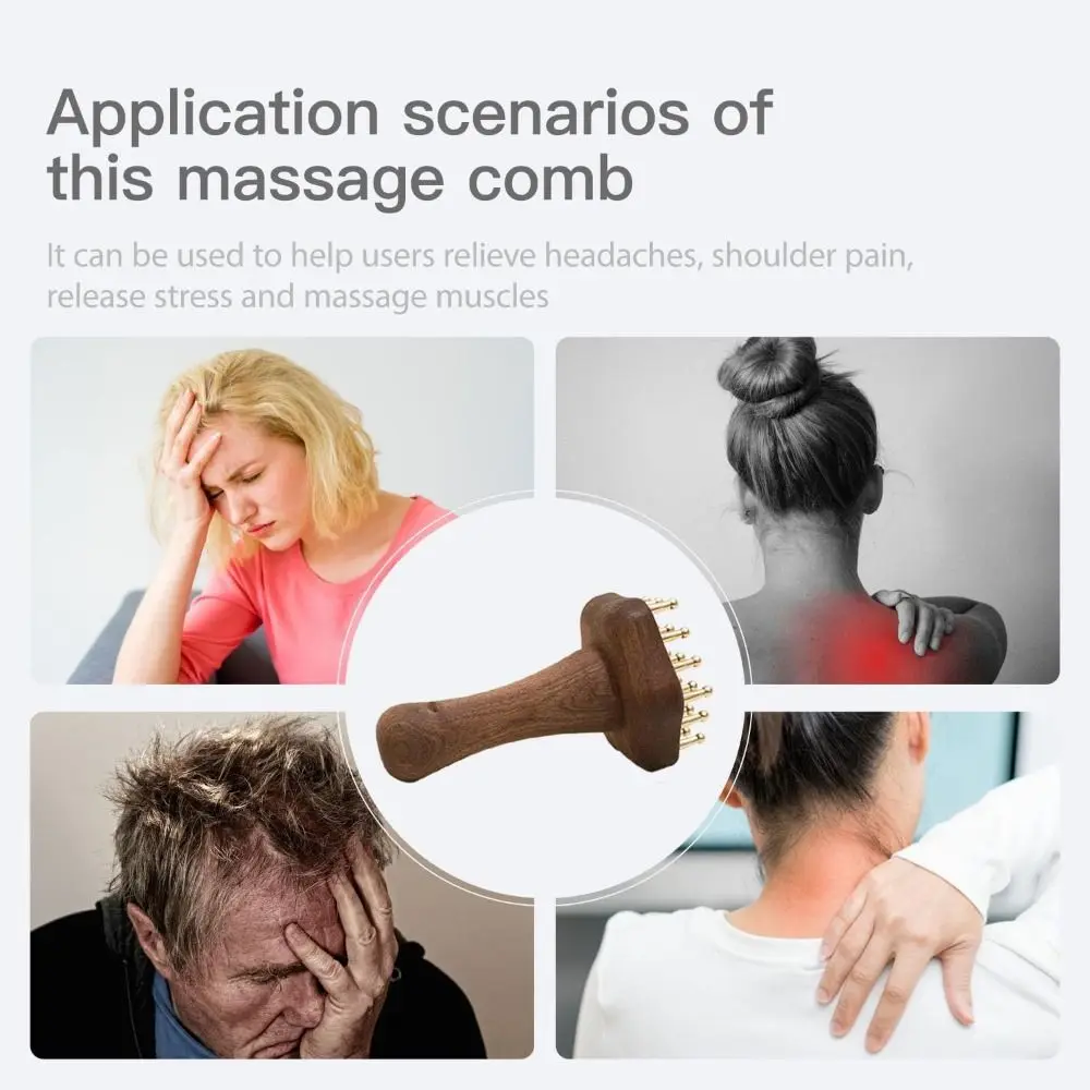 

Массажная расческа с 24 зубцами и медными наконечниками, деревянная ручка, прочная щетка для массажа тела, надежный инструмент для китайского СПА и Гуаша