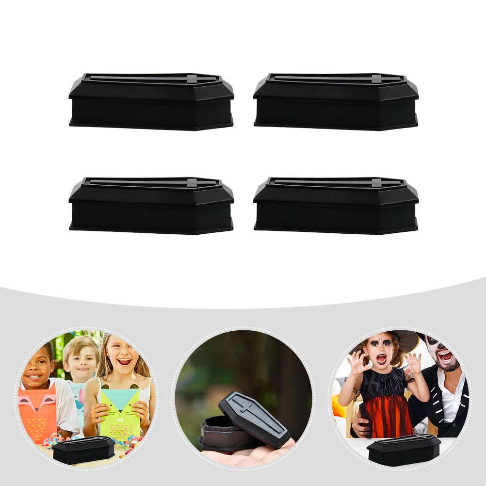 4 Pcs Coffin Model Trick-or-treat Decorations Small Box Adornments Cat Halloween Creepy Black Pvc Funny Prank Prop Props