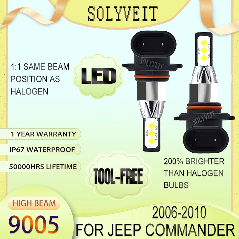 Luz de carretera LED 9005 resistente al agua IP67 para todo tipo de clima, larga duración, instantánea, para Jeep Commander 2006 2007 2008 2009 2010