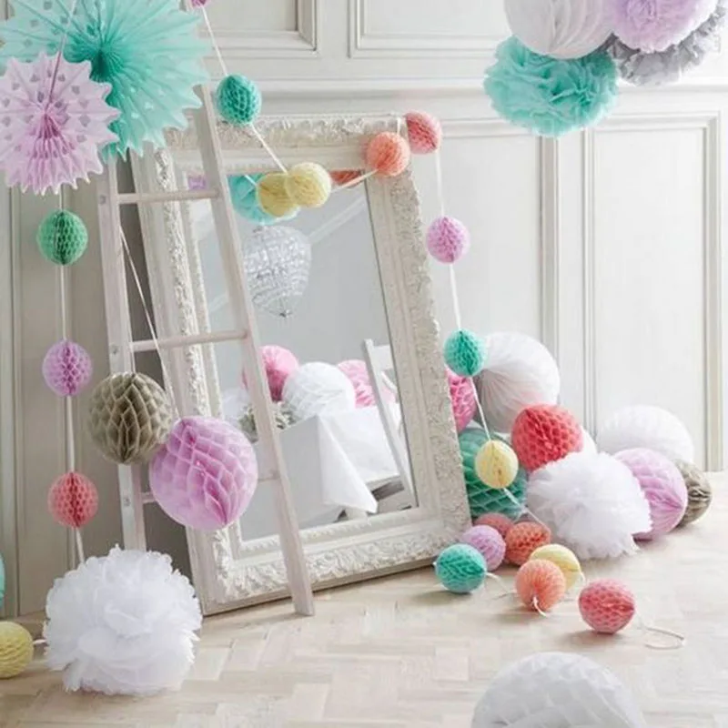 5 stks/partij 10/15 cm Decoratief Papier Honingraat Bal Pastel Bloem Bruiloft Kid Verjaardagsfeestje Decoratie Baby Douche Supplies8Z