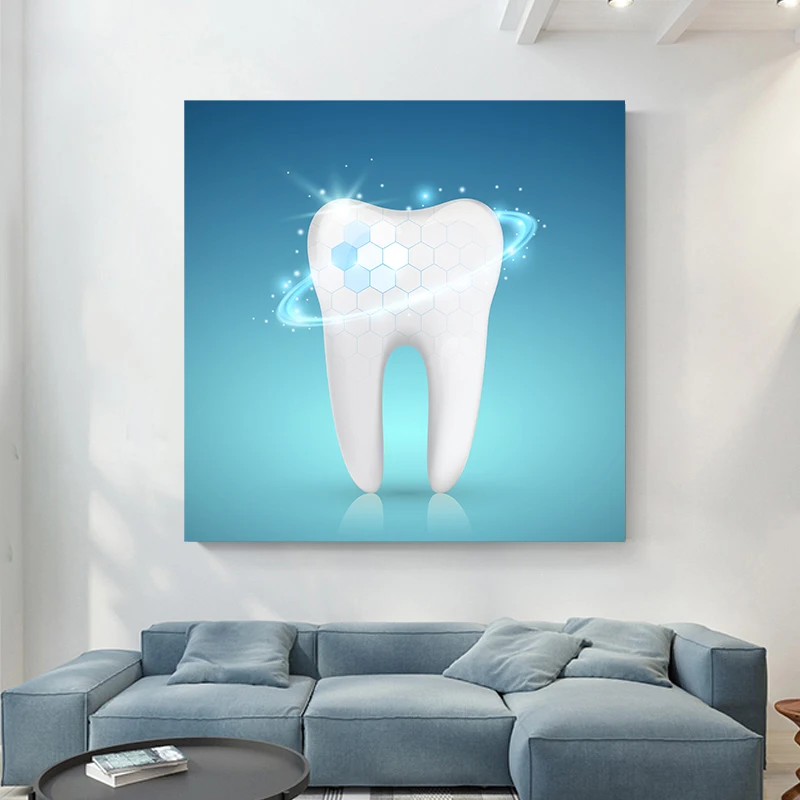 Abstract Tooth Anatomy Canvas Painting Brilliant White Tooth Wall Art Geometric Tooth HD Pictures for Living Room Decor No Frame