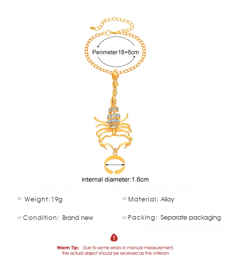 WANZHI New Punk Gold Plated Inlaid Zircon Scorpion Bracelet for Women Exaggerate Animal Connect Fingers  Party Jewelry