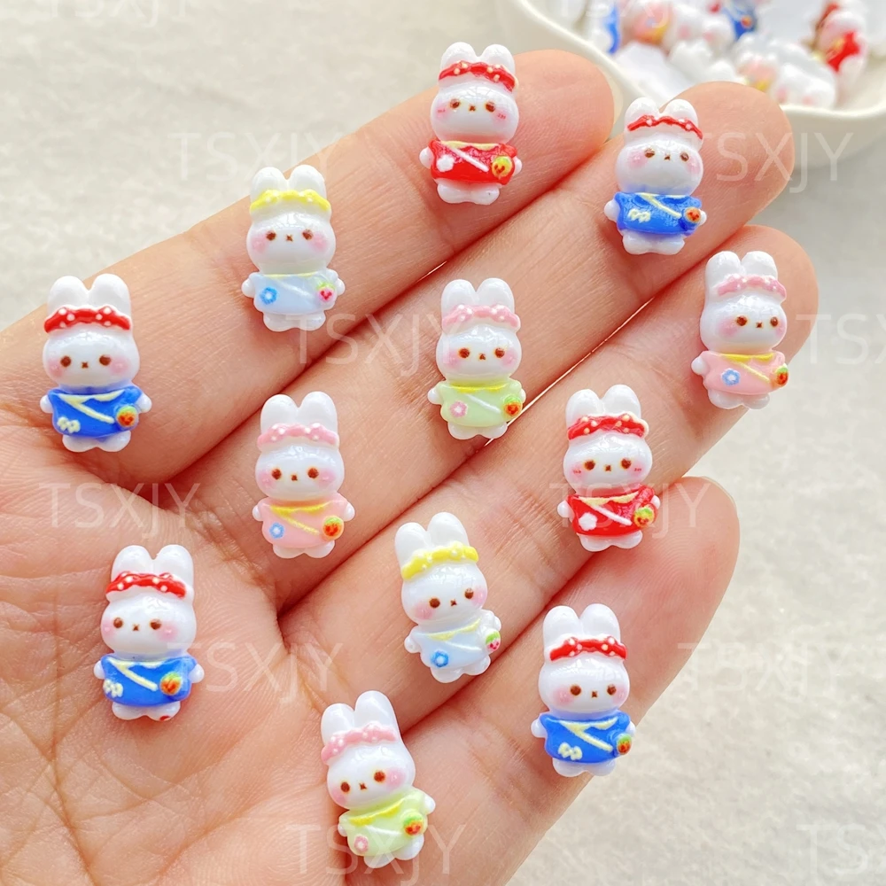 20pcs Resin Colorful Mini Cute Cartoon Rabbit Figurines Flat back Nail Art DIY Scrapbook Crafts Nail Art Flatback Rhinestone