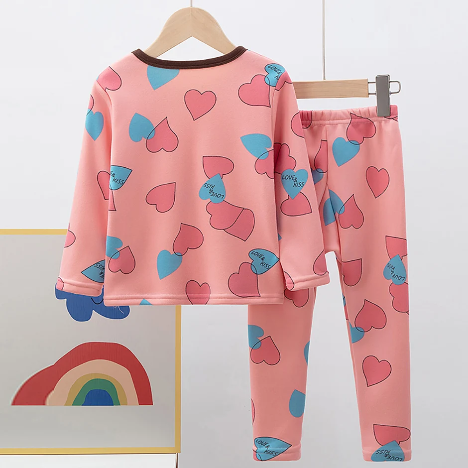 2-teiliges Herbst- und Winter-Kinder-Plüsch-dickes warmes Heim-Unterwäsche-Set für Jungen und Mädchen, lustige und niedliche Oberteile, bequeme Hosen – Detail 9